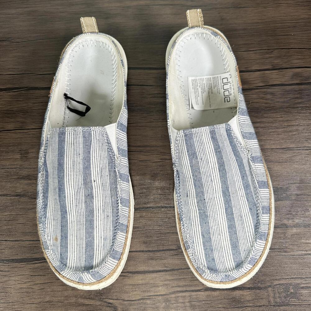 Hey Dude Women’s Blue White Striped Casual Slip-On Shoes Size 11 Comfort